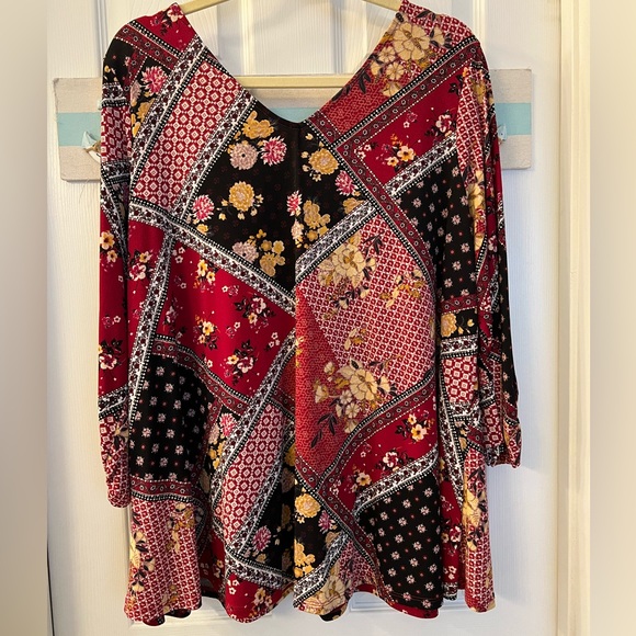 Westport Boho Patchwork Print Flounce Tunic Top Sz 2X - Picture 1 of 6